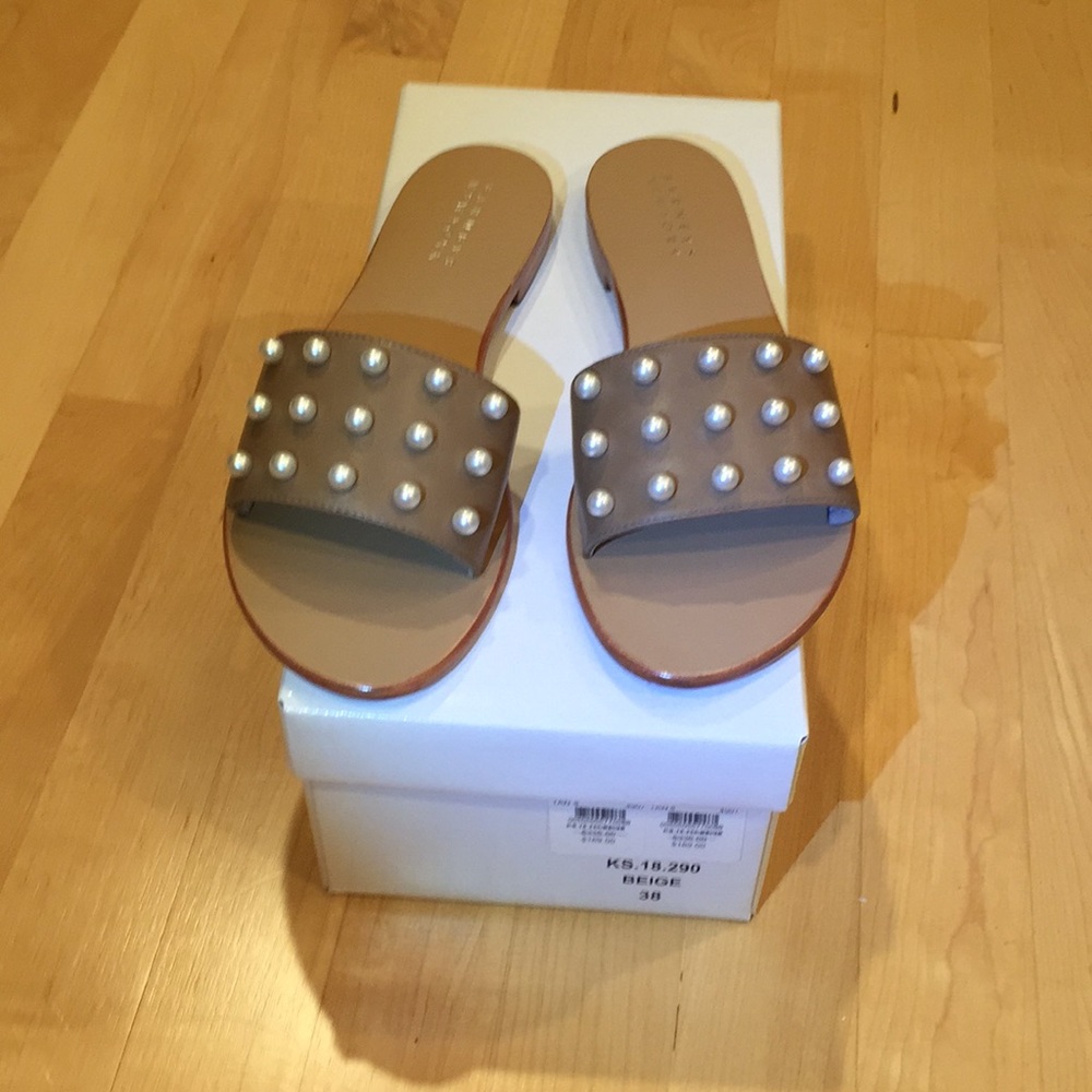 Imitation pearl embellished slide leather sandal